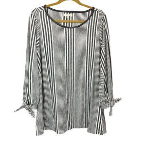 Max Studio Gray & White Striped‎ Long Sleeve Shirt Bow Tie Cuffs - Size 1X
